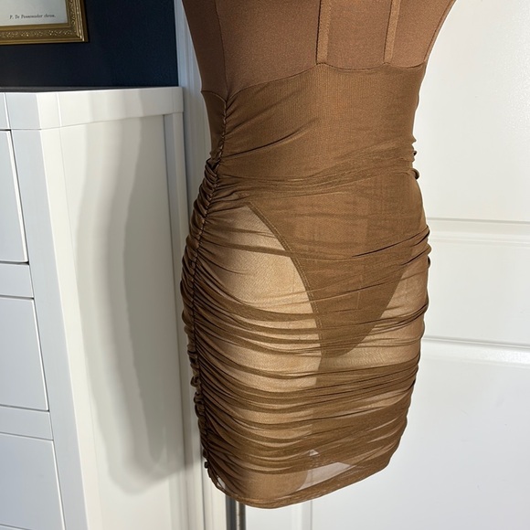 Brown Sheer Bodycon Dress - Picture 5 of 8